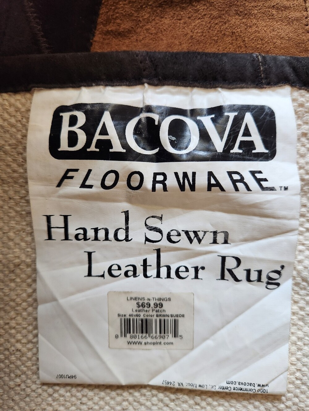 Rustic Patchwork Leather Rug - Brown - Picture 4 of 6